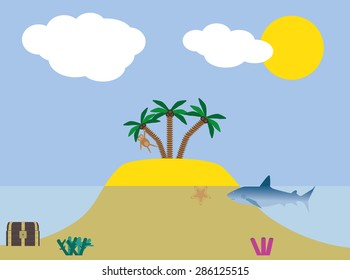 A tropical island in the ocean with palm trees