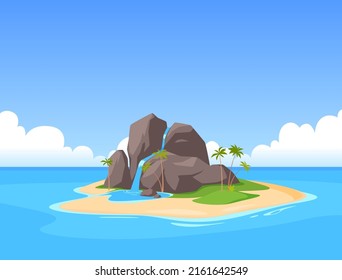 Tropical island in the ocean sea. Exotic natural landscape. Summer vacation. Vector illustration - Shutterstock ID 2161642549
