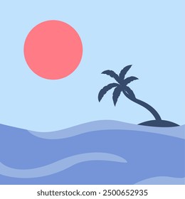 Tropical island in the ocean sea. Exotic natural landscape. Summer vacation. Vector illustration