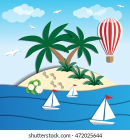 Tropical island on a blue background. Vector illustration.