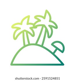 Tropical island outline icon with palm trees and beach umbrella. A simple graphic representation of a vacation destination