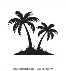 Tropical Island Palm Tree Silhouette Icon – Minimal Summer Beach Vector Design