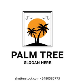 tropical island with palm tree square logo design concept idea