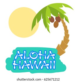 Tropical island with palm tree. Vector illustration icon for Hawaii traveling.
