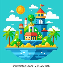 tropical island with palm trees
