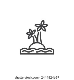 Tropical island with palm trees and beach line icon. linear style sign for mobile concept and web design. Island with sea waves outline vector icon. Symbol, logo illustration. Vector graphics
