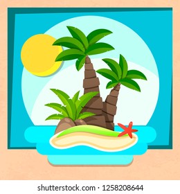 Tropical island with palm trees and ocean. Vector illustration