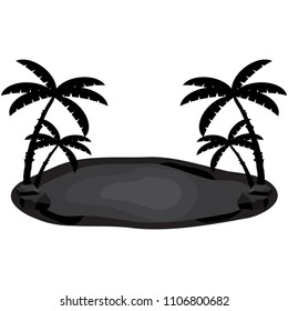 Tropical island with palm trees, sand and water. Flat design, vector.