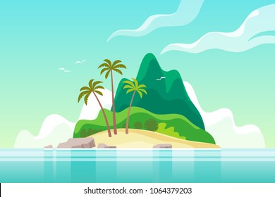 Tropical island with palm trees. Summer vacation. Vector illustration.