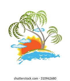 tropical island. Palm trees, sun and ocean.