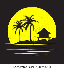 Tropical Island with Palm Trees | Tshirt Vector Graphic for Print