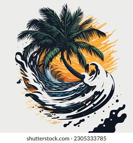 tropical island with palm trees t-shirt design