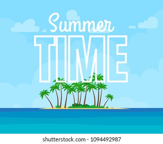 Tropical island with palm trees. Vector illustration