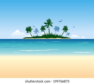 Tropical island, palm trees. Vector