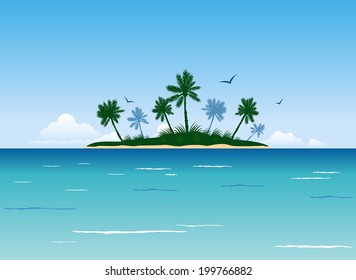 Tropical island, palm trees. Vector