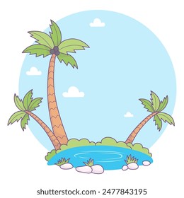 Tropical island with palm trees. Vector illustration 