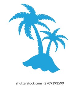 Tropical island with palm trees vector icon. Minimalist blue palm tree island silhouette. Two palm trees on a small island in flat Vector style