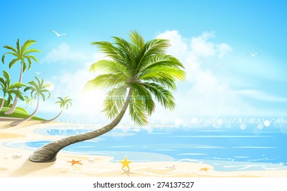 Tropische Insel mit Palmen. Vektorgrafik