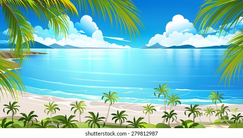 Tropical Island With Palm Trees. Vector Illustration