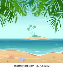 Tropical  island with palm trees. Vector illustration