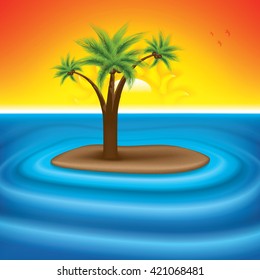 Tropical island with palm trees. Vector illustration.