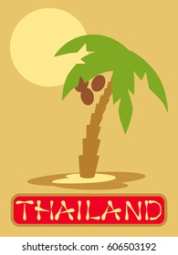 Tropical island with palm trees. Vector illustration icon for Thailand traveling.