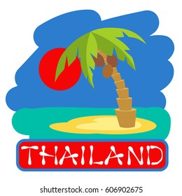Tropical island with palm trees. Vector illustration icon for Thailand traveling.