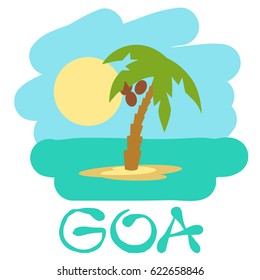 Tropical island with palm trees. Vector illustration icon for GOA traveling.