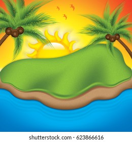 Tropical island with palm trees. Vector illustration.