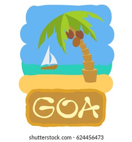 Tropical island with palm trees. Vector illustration icon for GOA traveling.