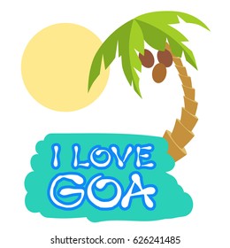 Tropical island with palm trees. Vector illustration icon for GOA traveling.