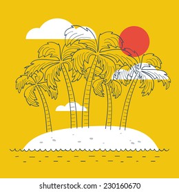 Tropical island with palms, hot south, vector illustration