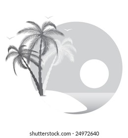 Tropical island. Palms and sea. Vector.