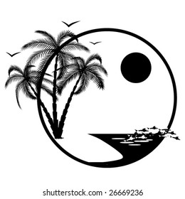 Tropical island. Palms and sea. Vector.