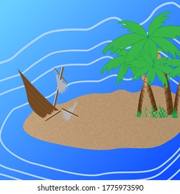 Tropical island with palms vector illustration.