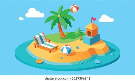 Tropical Island Paradise with Beach Chairs and Palms