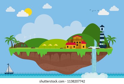 Tropical island. paradise ocean landscape. vector background