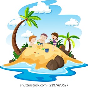 Tropical island with people on vacation illustration