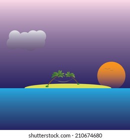 Tropical Island Poster. Vector Illustration.