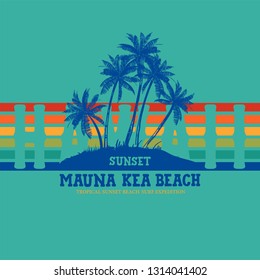 tropical island and rainbow illustration for t-shirt print