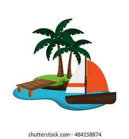tropical island and sail boat icon