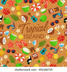 Tropical Island : Island Seamless Pattern: Vector Illustration 