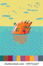 tropical island in the shape of the head