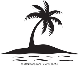 Tropical Island Silhouette, Palm Tree Vector, Beach Illustration, Black Island Art