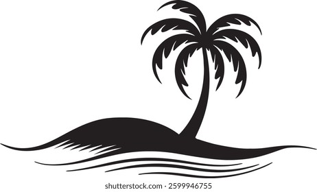 Tropical Island Silhouette, Palm Tree Vector, Beach Illustration, Black Island Art