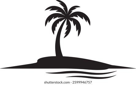 Tropical Island Silhouette, Palm Tree Vector, Beach Illustration, Black Island Art