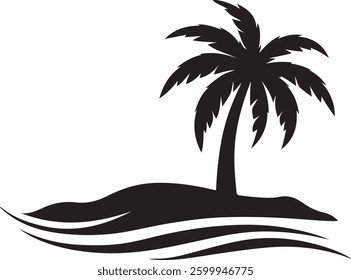 Tropical Island Silhouette, Palm Tree Vector, Beach Illustration, Black Island Art