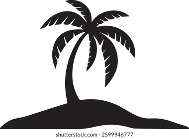Tropical Island Silhouette, Palm Tree Vector, Beach Illustration, Black Island Art