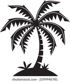 Tropical Island Silhouette, Palm Tree Vector, Beach Illustration, Black Island Art