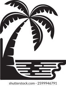 Tropical Island Silhouette, Palm Tree Vector, Beach Illustration, Black Island Art